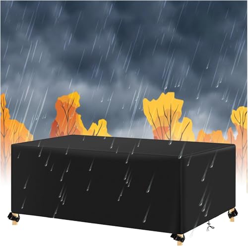 AJALGZ Schwarz Abdeckung Gartenmöbel Wasserdicht Abdeckhaube Gartentisch 225x115x120cm/Länge x Breite x Höhe Winddicht Anti-UV 420D Oxford Gewebe Abdeckung für Gartenmöbel Sets Sofa Tische von AJALGZ
