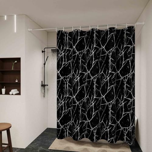AJALGZ Schwarzer Marmor-Badezimmer-Trennvorhang, Toilettentrennwand, Badewannenabschirmung (76 x 190 cm/maschinenwaschbar) von AJALGZ