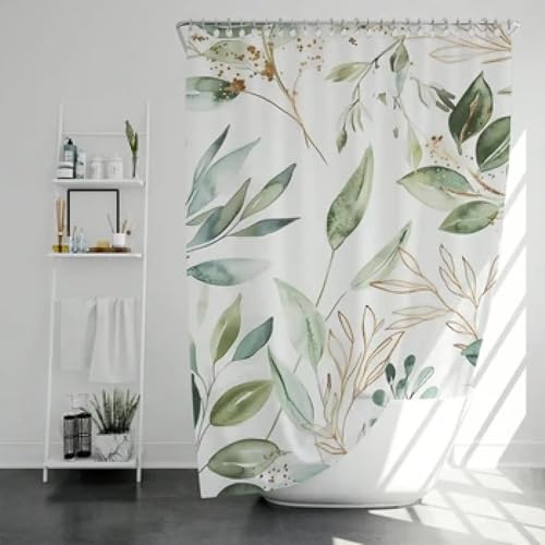 AJALGZ Wasserdichter Duschvorhang aus Stoff, Badezimmervorhang, grüner Badevorhang für die Dusche, nordische Boho-Dekoration, 135 x 220 cm (B x L), 220 cm Länge von AJALGZ