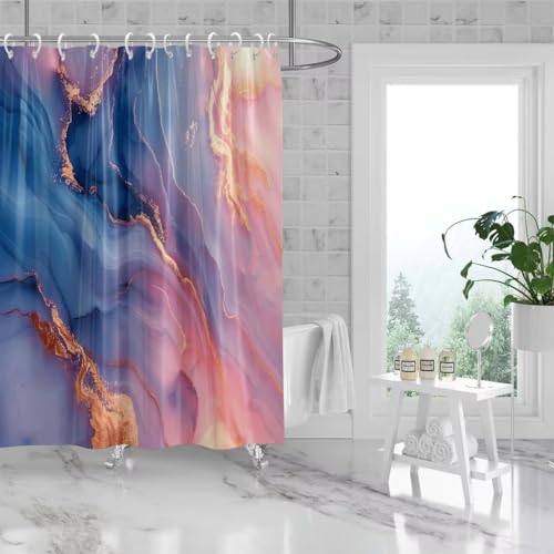 AJALGZ Wasserdichter Duschvorhang mit Buntem Marmor-Aufdruck, zum Aufhängen, Duschabtrennung mit 12 Haken, mehrere Größen (90 x 200 cm/Duschvorhang mit Haken) von AJALGZ