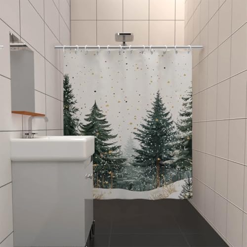 AJALGZ Wasserdichter Duschvorhang mit Kiefernwald-Aufdruck, Badezimmer-Trennwand, Türvorhang, Sichtschutz mit Haken (100 x 210 cm/Langer Duschvorhang) von AJALGZ