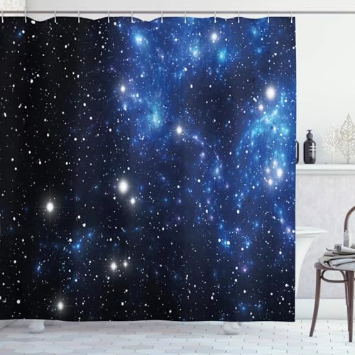 AJALGZ Weltraum-Duschvorhang mit Sternen für Badezimmerdekoration, Sternengalaxie, Badewannen-Badevorhang, Nebel, Universum, Planet (160 x 160 cm/waschbarer Duschvorhang) von AJALGZ