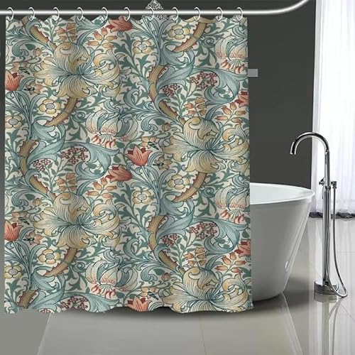 AJALGZ William Morris Art Pattern Polyester-Badevorhang, wasserdicht, Bedruckt, Duschvorhänge, Badewannenabtrennung für Badezimmer (100 x 191 cm/Blumen-Duschvorhang) von AJALGZ
