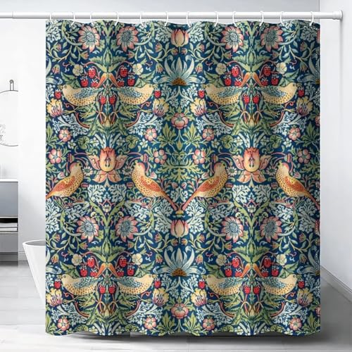 AJALGZ William Morris Duschvorhang, grünes Duschvorhang-Set für Badezimmer, Stoff, dekorativer Badevorhang, waschbarer Sichtschutz (140 x 230 cm/wasserdicht) von AJALGZ