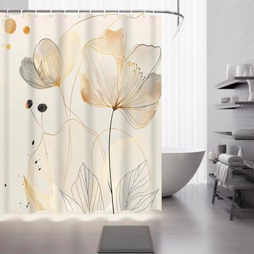 Eleganter, wasserdichter Duschvorhang mit abstraktem Blumenmuster in Beige und Weiß, der Ihrem Badezimmer eine weiche und stilvolle Note verleiht (120 x 190 cm/Duschvorhänge für das Badezimmer) von AJALGZ