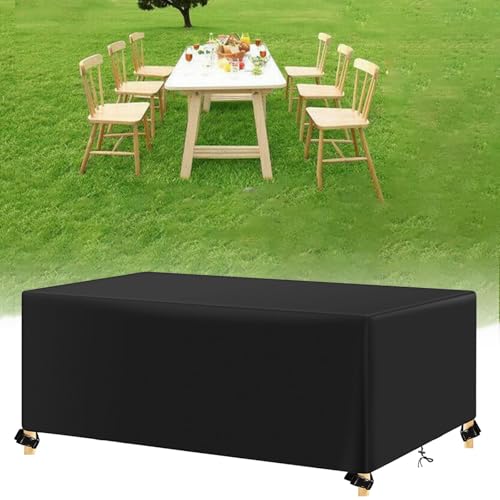 Gartentisch Abdeckung Wasserdicht Abdeckplane Gartenmöbel 210x205x105cm/LxWxH Abdeckungen für Gartenmöbel Rechteckig Schwarz Plane Gartenmöbel Wasserdicht Schutzhülle für Gartentische Outdoor-Tisch von AJALGZ