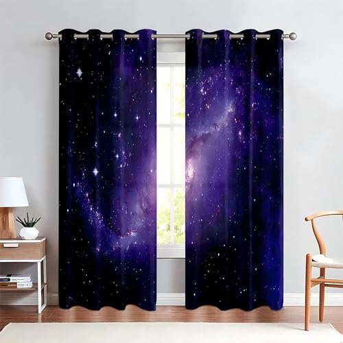 Verträumter Sternenhimmel 3D-gedruckter Vorhang für Schlafzimmer Wohnzimmer Arbeitszimmer dekorativer Vorhang leicht zu waschen und zu pflegen H175 x B75 cm (2er-Pack) -Vorhang-Blickdicht-Muster von AJALGZ