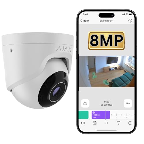 Ajax TurretCam (8 Mp/2.8 mm) weiß. Verkabelte IP-Sicherheitskamera mit Einer Auflösung von bis zu 3.840 × 2.160 px und einem Blickwinkel von 100°-110° von AJAX