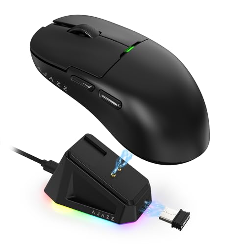AJAZZ AJ159P Superlight Kabellose Gaming-Maus mit Magnetischer Ladestation, Ultraleicht 56g, Pixart PAW3395 Sensor, 26000 DPI, 2,4GHz/Kabelgebunden, 6 Programmierbare Tasten, für PC/MAC (Schwarz) AJAZZ AJ159P Superlight Kabellose Gaming-Maus mit Magnetischer Ladestation, Ultraleicht 56g, Pixart PAW3395 Sensor, 26000 DPI, 2,4GHz/Kabelgebunden, 6 Programmierbare Tasten, für PC/MAC (Schwarz) von AJAZZ