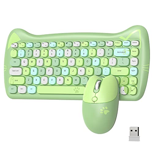 AJAZZ A3060 Buntes Grün Retro Tastatur Maus Set Kabellos Katze - Schreibmaschine Kawaii Runde Jelly Tastatur - Kleine ästhetische Pink Maus Elektrisch - für Mac Computer PC Büro Spiel Gamer Tablet AJAZZ A3060 Buntes Grün Retro Tastatur Maus Set Kabellos Katze - Schreibmaschine Kawaii Runde Jelly Tastatur - Kleine ästhetische Pink Maus Elektrisch - für Mac Computer PC Büro Spiel Gamer Tablet von AJAZZ