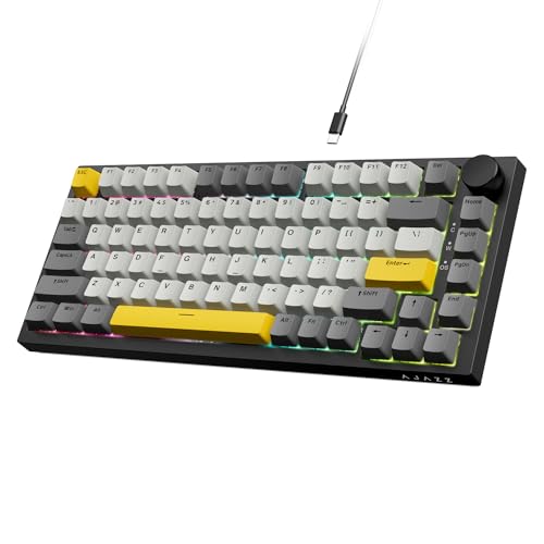 AJAZZ AK820 75% TKL verkabelte mechanische Tastatur,Hot-Swap-Linearschalter,Dichtungsmontage,RGB-Beleuchtung,82 Tasten mit CNC-Lautstärkeregler,Poronschaum,OEM-PBT-Tastenkappen für PC/Win/MAC–Grau AJAZZ AK820 75% TKL verkabelte mechanische Tastatur,Hot-Swap-Linearschalter,Dichtungsmontage,RGB-Beleuchtung,82 Tasten mit CNC-Lautstärkeregler,Poronschaum,OEM-PBT-Tastenkappen für PC/Win/MAC–Grau von AJAZZ