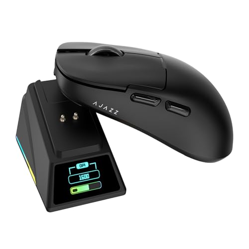 AJAZZ Souris de jeu sans fil Avec Station de Charge RVB, 88 g, légère et programmable, trimode, jusqu'à 26 DPI, 8000 Hz, Lecture Avec rétroéclairage RVB, idéale Pour PC, Mac von AJAZZ
