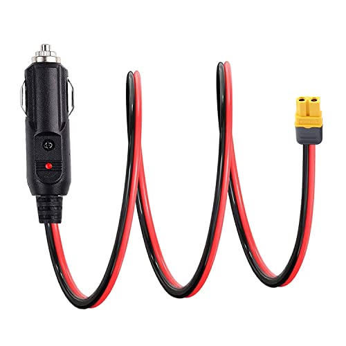 AJDPOI XT60 auf Auto Zigarettenanzünder Stecker Zigarettenanzünder XT60 Verlängerungskabel 12AWG XT60 Adapterkabel Kompatibel mit Solarpanel RV Tragbare Kraftstation Solargenerator (90 cm) von AJDPOI