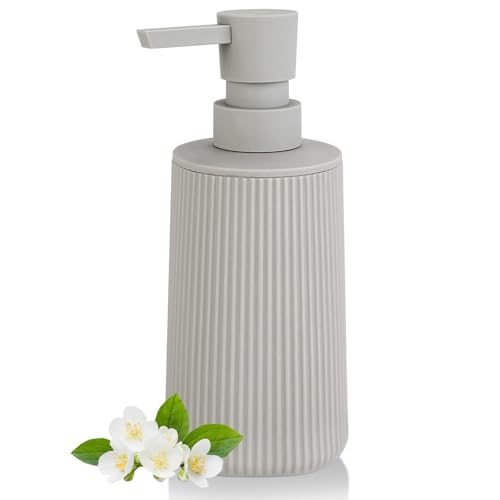 Moderne Seifenspender Beige Kunststoff Spülmittelspender, Seifenspender Bad für Badezimmer, Arbeitsplatte, Küche, Soap Dispenser mit Pumpspender (Beige) von AJEUNGAIN