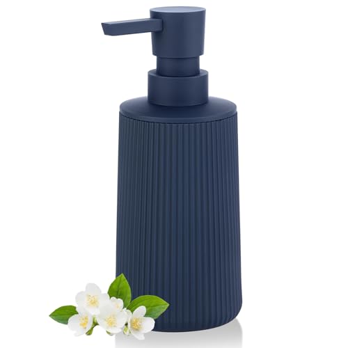 Moderne Seifenspender Blau Kunststoff Spülmittelspender, Seifenspender Bad für Badezimmer, Arbeitsplatte, Küche, Soap Dispenser mit Pumpspender (Blau) von AJEUNGAIN