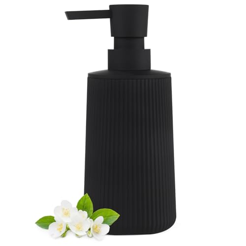 Moderne Seifenspender Schwarz Kunststoff Spülmittelspender, Seifenspender Bad für Badezimmer, Arbeitsplatte, Küche, Soap Dispenser mit Pumpspender (Schwarz) von AJEUNGAIN