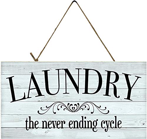 AJHERO Waschküchenschild (Laundry Never Ending Cycle), Vintage-Wäscheschild aus Holz, Wandbehang, Wandkunst, Schild, 15,2 x 30,5 cm von AJHERO