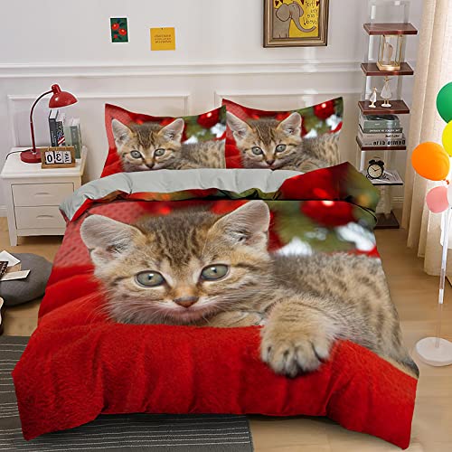 BettwäSche 135x200 Rot Gestromte Katze 110gsm Mikrofaser BettwäSche-Sets - Weiche Und Angenehme Schlafkomfort - 1 KissenbezüGe 80x80 cm- Warm Bettbezug Mit ReißVerschluss von AJIGEN