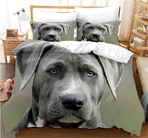 BettwäSche 155x220 Graue Deutsche Dogge - Premium Microfaser Bett-Garnitur + 2 Kissenbezüge 80x80 cm - Weich Hautfreundlich Bettwäsche-Set mit Reißverschluss Bettbezüge von AJIGEN