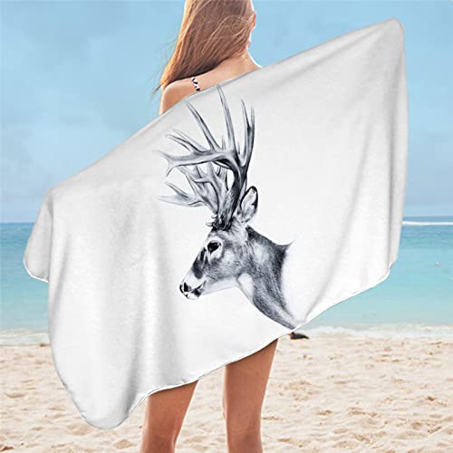 Mikrofaser Strandtuch WeißEr Hirsch schnell trocknend Pflegeleicht 3D strandhandtuch Kompaktes Sandfreies Badetuch Strand Camping Picknick Reisetuch Perfekt für Schwimmen-70x140 cm von AJIGEN