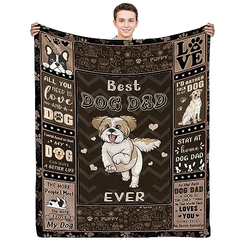 AJIIUSV Hundevater Geschenke für Männer, Hundevater Überwurfdecke 127 x 152 cm, Geschenke für Hundeliebhaber, Geschenke für Hundeväter, bester Hundevater aller Zeiten, Geschenke für Hundebesitzer zu von AJIIUSV