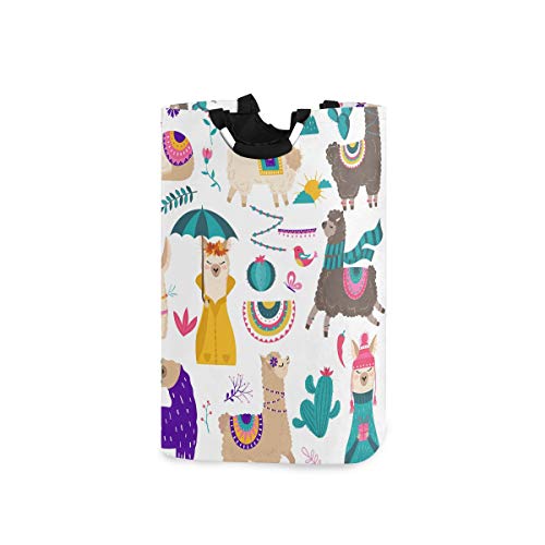 AJINGA Kinder-Wäschekorb mit Griffen, faltbarer Stoff, Wäschekorb für Damen, süßes Lama, lustiger Alpaka-Cartoon-Cartoon. von AJINGA
