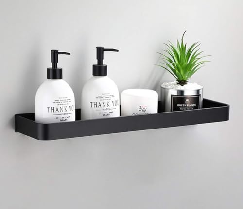 AJINGELA An der Wand montiert Schwimmend Metall Lagerregal,Schwarz Badezimmer Regal An der Wand montiert Badewannenregale Platzeinsparung Rostfest Extra Stark Schwimmend Lagerregal(30CM) von AJINGELA