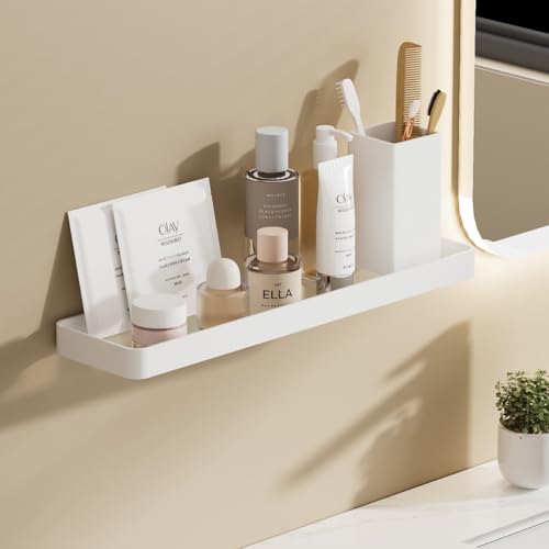 AJINGELA An der Wand montiert Schwimmend Metall Glas Lagerregal,Weiß Badezimmer Regal Platzeinsparung Rostfest Extra Stark Schwimmend Lagerregal von AJINGELA