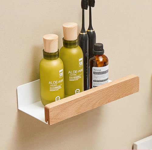 An der Wand montiert Schwimmend Metallregal Ledge,Weiß Badezimmer Regal Wandhalterung Regal dekorieren mit Massivholz Kanten Platzeinsparung Rostfest Extra stark Schwebende Regale Lagerregal(20CM) von AJINGELA