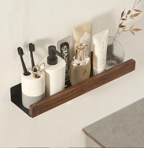 An der Wand montiert Schwimmend Metallregal Ledge,Schwarz Badezimmer Regal Wandhalterung Regal dekorieren mit Massivholz Kanten Platzeinsparung Rostfest Extra stark Schwebende Regale Lagerregal(40CM) von AJINGELA