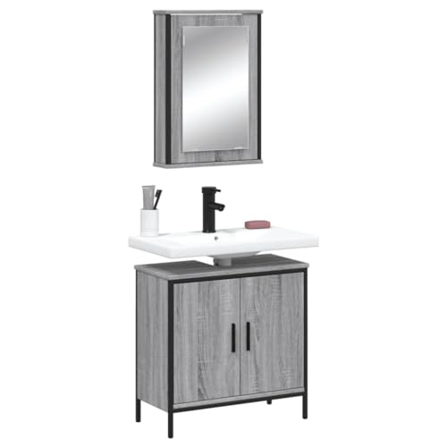 AJJHUUKI 2-teiliges Badezimmermöbel-Set, Grau, Sonoma, Holz-Möbel, Möbelsets, Badezimmermöbel-Sets von AJJHUUKI