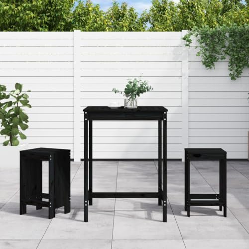 AJJHUUKI 3-teiliges Garten-Bar-Set, schwarz, Massivholz, Kiefernmöbel, Outdoor-Möbel, Gartenmöbel-Sets von AJJHUUKI