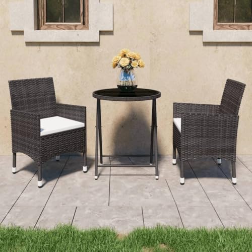 AJJHUUKI 3-teiliges Garten-Bistro-Set aus Polyrattan und gehärtetem Glas, braunes Möbel, Outdoor-Möbel, Outdoor-Möbel-Sets von AJJHUUKI