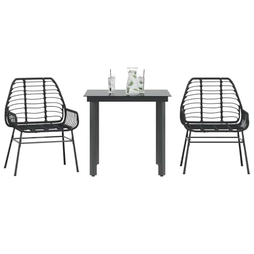 AJJHUUKI 3-teiliges Garten-Esszimmer-Set, schwarzes Polyrattan-Glas-Möbel, Gartenmöbel, Gartenmöbel-Sets von AJJHUUKI