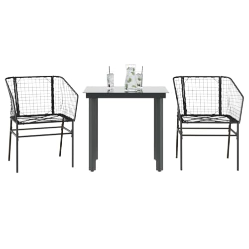 AJJHUUKI 3-teiliges Garten-Esszimmer-Set, schwarzes Polyrattan-Glas-Möbel, Gartenmöbel, Gartenmöbel-Sets von AJJHUUKI