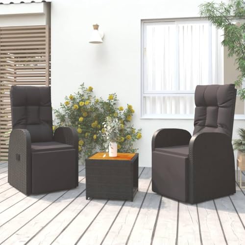 AJJHUUKI 3-teiliges Garten-Lounge-Set, schwarzes Poly-Rattan und Massivholz, Akazien-Möbel, Outdoor-Möbel, Gartenmöbel-Sets von AJJHUUKI