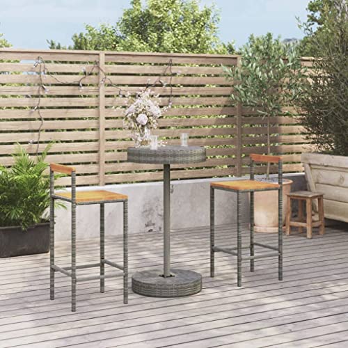 AJJHUUKI 3-teiliges Gartenbar-Set, graues Poly-Rattan und Massivholz, Akazien-Möbel, Gartenmöbel, Gartenmöbel-Sets von AJJHUUKI