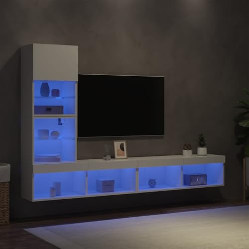 AJJHUUKI 4-teilige TV-Wohnwand mit LED, weiß, Holz-Möbel, Unterhaltungszentren und TV-Ständer von AJJHUUKI