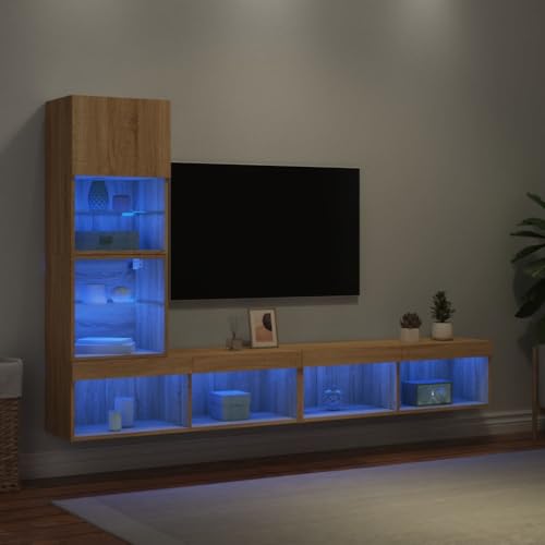 AJJHUUKI 4-teilige TV-Wohnwand mit LED-Sonoma-Eichenholz-Möbel, Unterhaltungszentren und TV-Ständen AJJHUUKI 4-teilige TV-Wohnwand mit LED-Sonoma-Eichenholz-Möbel, Unterhaltungszentren und TV-Ständen von AJJHUUKI