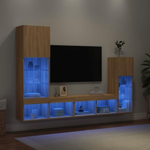 AJJHUUKI 4-teilige TV-Wohnwand mit LED-Sonoma-Eichenholz-Möbel, Unterhaltungszentren und TV-Ständen AJJHUUKI 4-teilige TV-Wohnwand mit LED-Sonoma-Eichenholz-Möbel, Unterhaltungszentren und TV-Ständen von AJJHUUKI