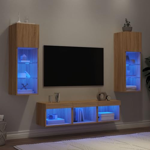 AJJHUUKI 5-teilige TV-Wohnwand mit LED-Sonoma-Eichenholz-Möbel, Unterhaltungszentren und TV-Ständen AJJHUUKI 5-teilige TV-Wohnwand mit LED-Sonoma-Eichenholz-Möbel, Unterhaltungszentren und TV-Ständen von AJJHUUKI