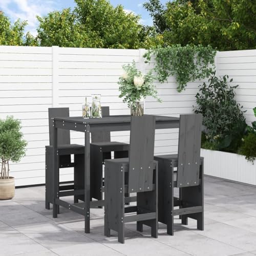 AJJHUUKI 5-teiliges Garten-Bar-Set, Grau, Massivholz, Kiefernmöbel, Outdoor-Möbel, Gartenmöbel-Sets von AJJHUUKI
