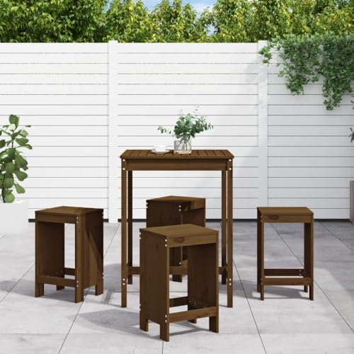 AJJHUUKI 5-teiliges Garten-Bar-Set, braun, Massivholz, Kiefernmöbel, Outdoor-Möbel, Gartenmöbel-Sets von AJJHUUKI