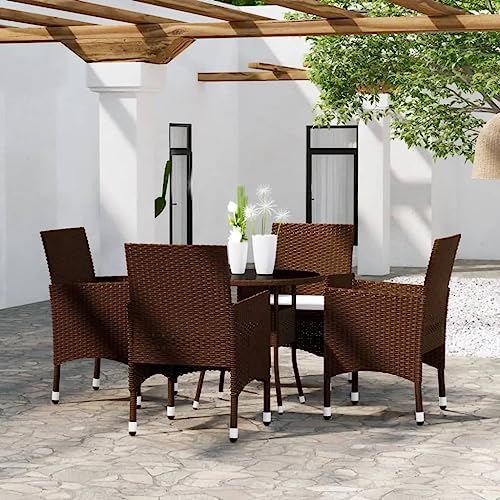 AJJHUUKI 5-teiliges Garten-Bistro-Set aus Polyrattan und gehärtetem Glas, braunes Möbel-Set, Outdoor-Möbel, Outdoor-Möbel-Sets AJJHUUKI 5-teiliges Garten-Bistro-Set aus Polyrattan und gehärtetem Glas, braunes Möbel-Set, Outdoor-Möbel, Outdoor-Möbel-Sets von AJJHUUKI
