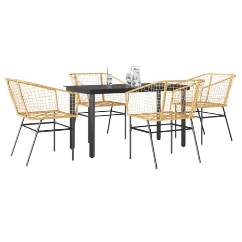 AJJHUUKI 5-teiliges Garten-Esszimmer-Set, braunes Polyrattan-Glas-Möbel, Gartenmöbel, Gartenmöbel-Sets von AJJHUUKI