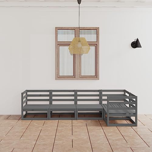 AJJHUUKI 5-teiliges Garten-Lounge-Set, Grau, Massivholz, Kiefernmöbel, Outdoor-Möbel, Gartenmöbel-Sets von AJJHUUKI