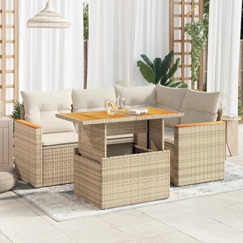 AJJHUUKI 5-teiliges Gartensofa-Set mit Kissen, Polyrattan, Akazien-Möbel, Outdoor-Möbel, Outdoor-Möbel-Sets AJJHUUKI 5-teiliges Gartensofa-Set mit Kissen, Polyrattan, Akazien-Möbel, Outdoor-Möbel, Outdoor-Möbel-Sets von AJJHUUKI