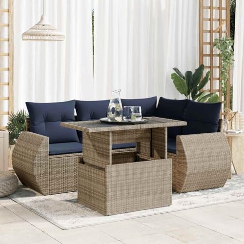 AJJHUUKI 5-teiliges Gartensofa-Set mit Kissen, Polyrattan, Akazien-Möbel, Outdoor-Möbel, Outdoor-Möbel-Sets von AJJHUUKI