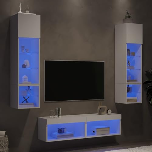 AJJHUUKI 6-teilige TV-Wohnwand mit LED, weiß, Holz-Möbel, Unterhaltungszentren und TV-Ständer von AJJHUUKI