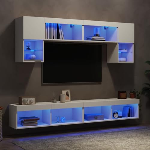 AJJHUUKI 6-teilige TV-Wohnwand mit LED, weiß, Holz-Möbel, Unterhaltungszentren und TV-Ständer von AJJHUUKI